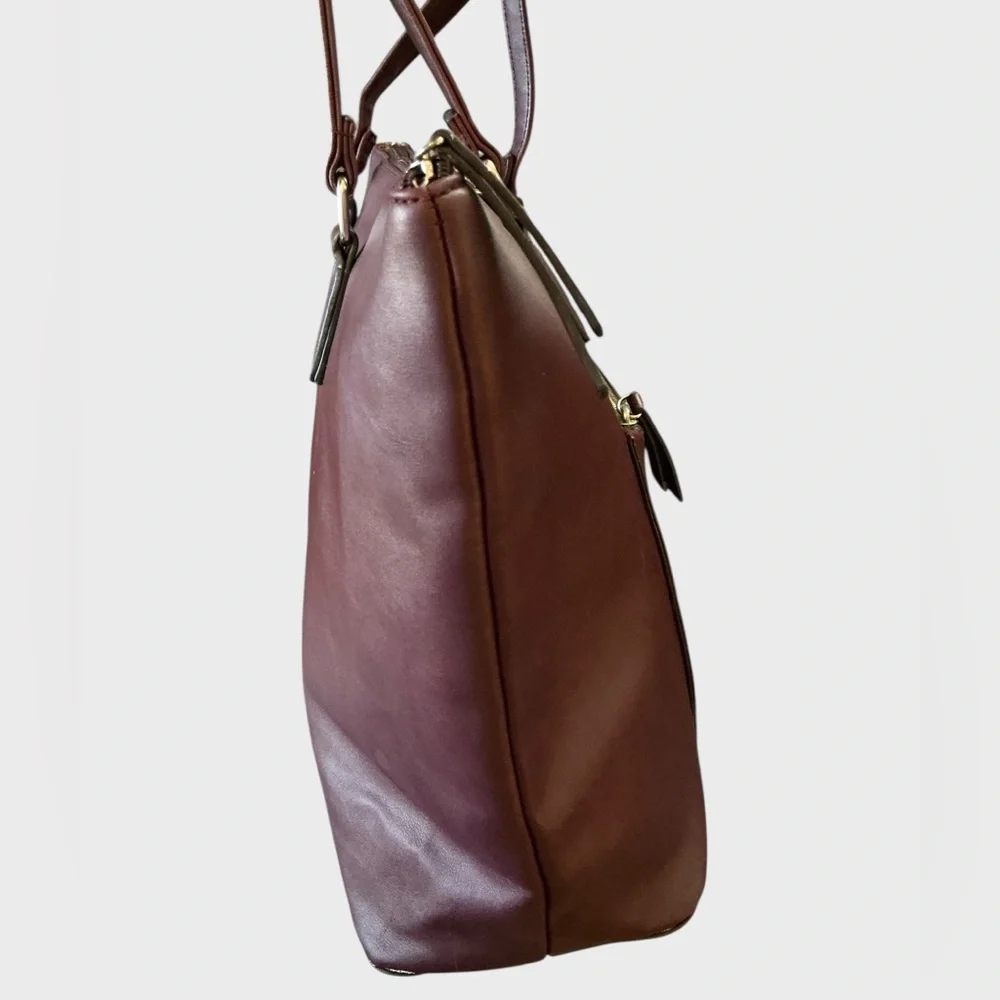 Nine West Dark Brown Mahogany Leather Tote Laptop